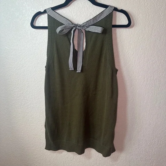 J. Crew Women's Olive Green Cotton Knit V-Neck Tank Top with Back Tie Detail - Picture 6 of 6